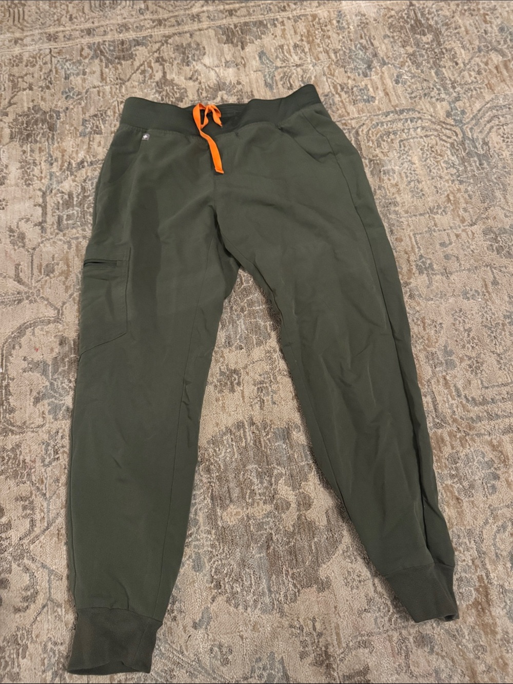 Figs Olive Green  Joggers with Orange Drawstring